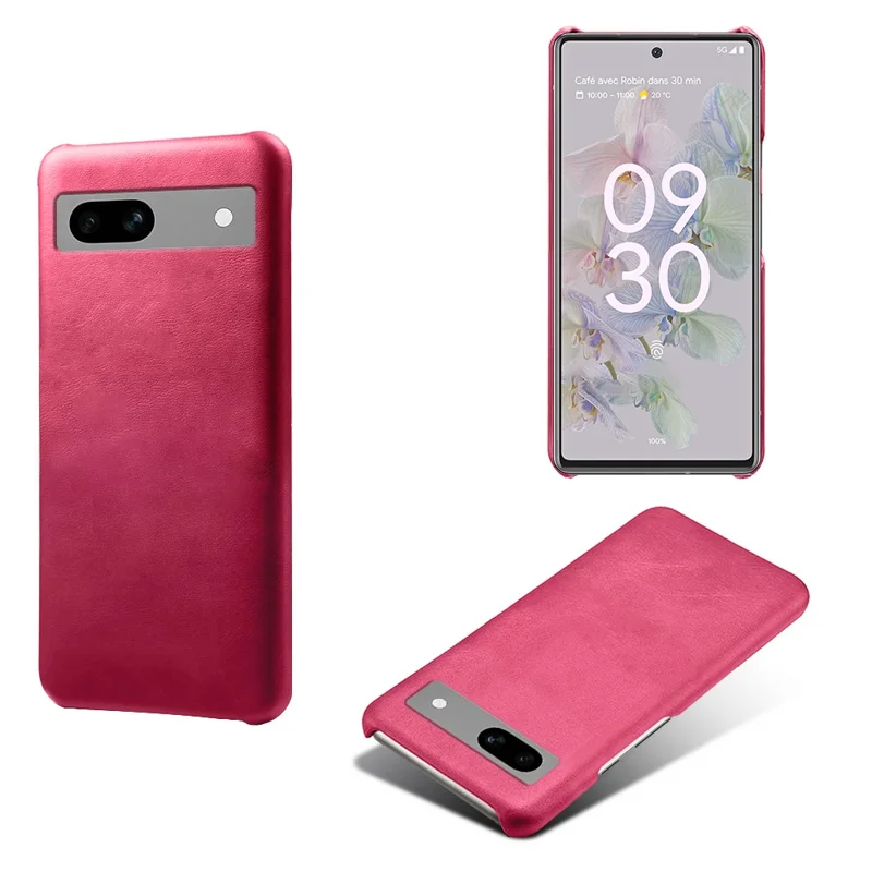 Protective Phone Cover for Google Pixel 7a, PU Leather Coated PC Calf Textured Shockproof Slim Mobile Phone Case - Rose