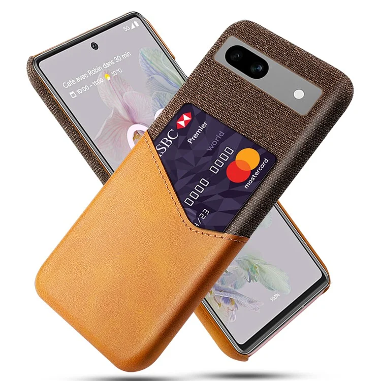 Anti-fall Phone Cover Card Holder For Google Pixel 7a, Cloth Texture Slim Protective Mobile Phone Case - Brown