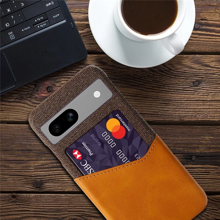 Anti-fall Phone Cover Card Holder For Google Pixel 7a, Cloth Texture Slim Protective Mobile Phone Case - Brown