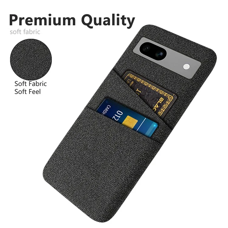 Cloth Texture Phone Back Cover For Google Pixel 7a, Anti-fall Slim Protective Phone Case Card Holder - Black