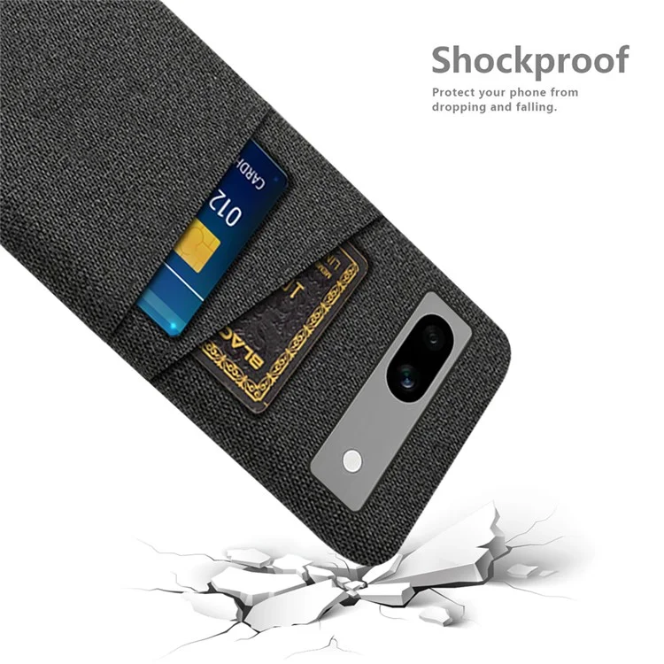 Cloth Texture Phone Back Cover For Google Pixel 7a, Anti-fall Slim Protective Phone Case Card Holder - Black