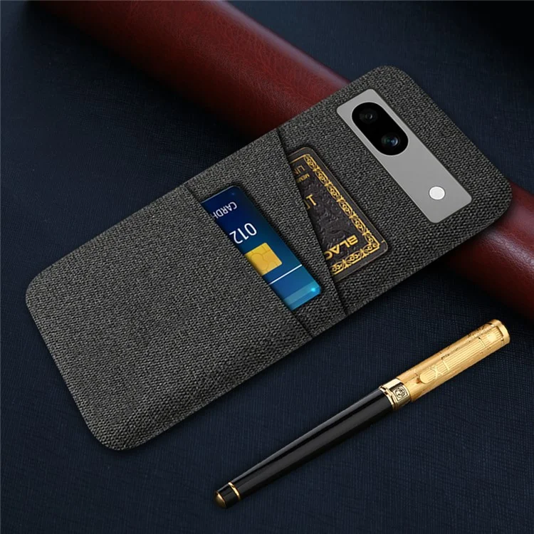 Cloth Texture Phone Back Cover For Google Pixel 7a, Anti-fall Slim Protective Phone Case Card Holder - Black