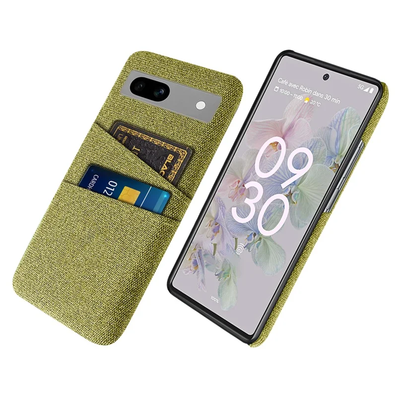 Cloth Texture Phone Back Cover For Google Pixel 7a, Anti-fall Slim Protective Phone Case Card Holder - Yellow