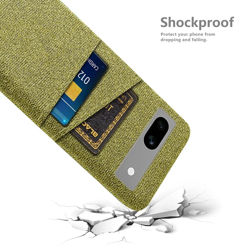 Cloth Texture Phone Back Cover For Google Pixel 7a, Anti-fall Slim Protective Phone Case Card Holder - Yellow