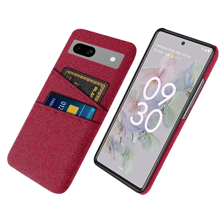 Cloth Texture Phone Back Cover For Google Pixel 7a, Anti-fall Slim Protective Phone Case Card Holder - Red