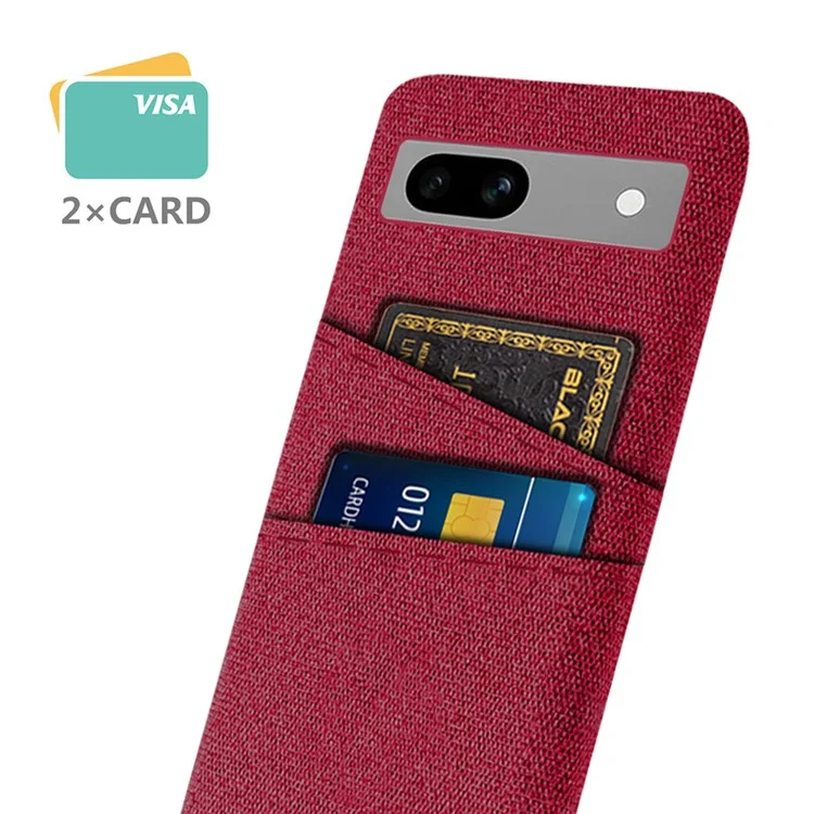 Cloth Texture Phone Back Cover For Google Pixel 7a, Anti-fall Slim Protective Phone Case Card Holder - Red