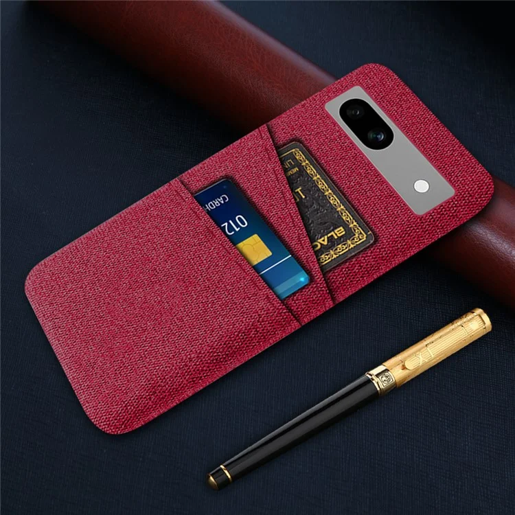 Cloth Texture Phone Back Cover For Google Pixel 7a, Anti-fall Slim Protective Phone Case Card Holder - Red