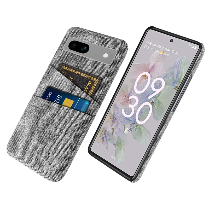 Cloth Texture Phone Back Cover For Google Pixel 7a, Anti-fall Slim Protective Phone Case Card Holder - Light Grey