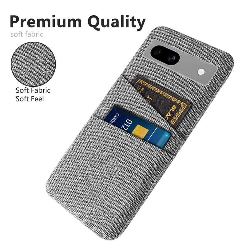 Cloth Texture Phone Back Cover For Google Pixel 7a, Anti-fall Slim Protective Phone Case Card Holder - Light Grey