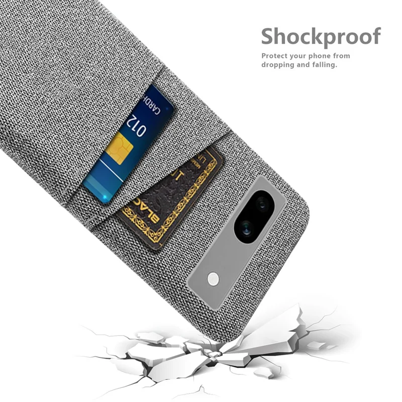 Cloth Texture Phone Back Cover For Google Pixel 7a, Anti-fall Slim Protective Phone Case Card Holder - Light Grey
