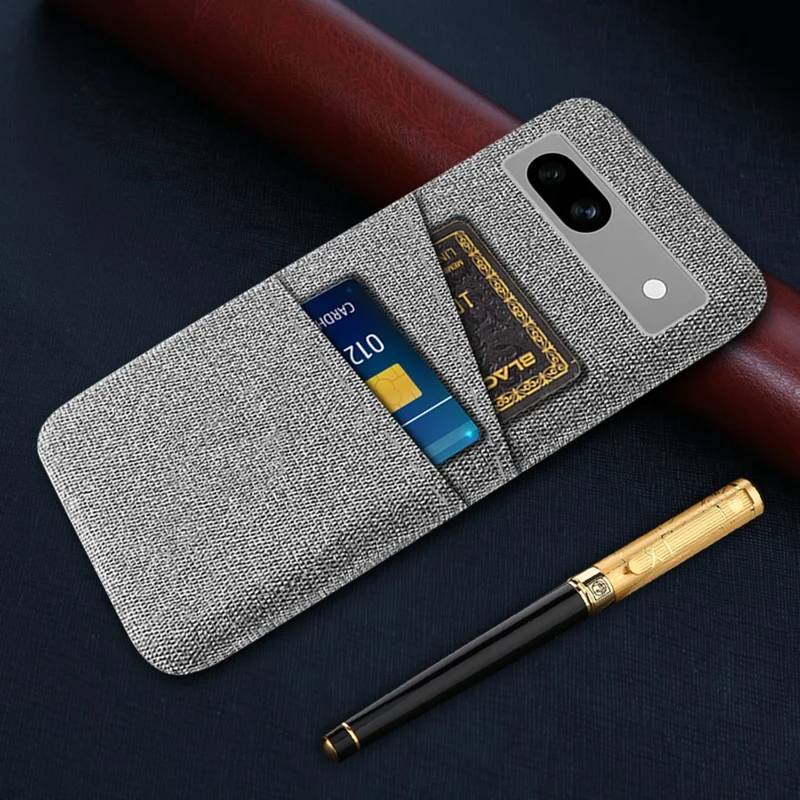 Cloth Texture Phone Back Cover For Google Pixel 7a, Anti-fall Slim Protective Phone Case Card Holder - Light Grey