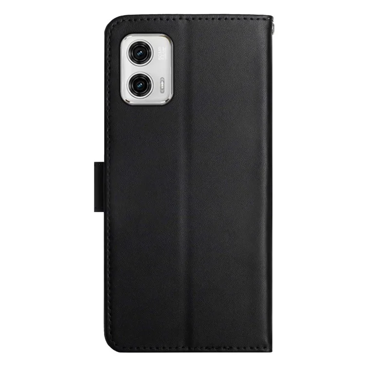 HT02 For Motorola Moto G73 5G Anti-Scratch Genuine Leather Phone Case Nappa Texture Wallet Stand Protective Cover - Black