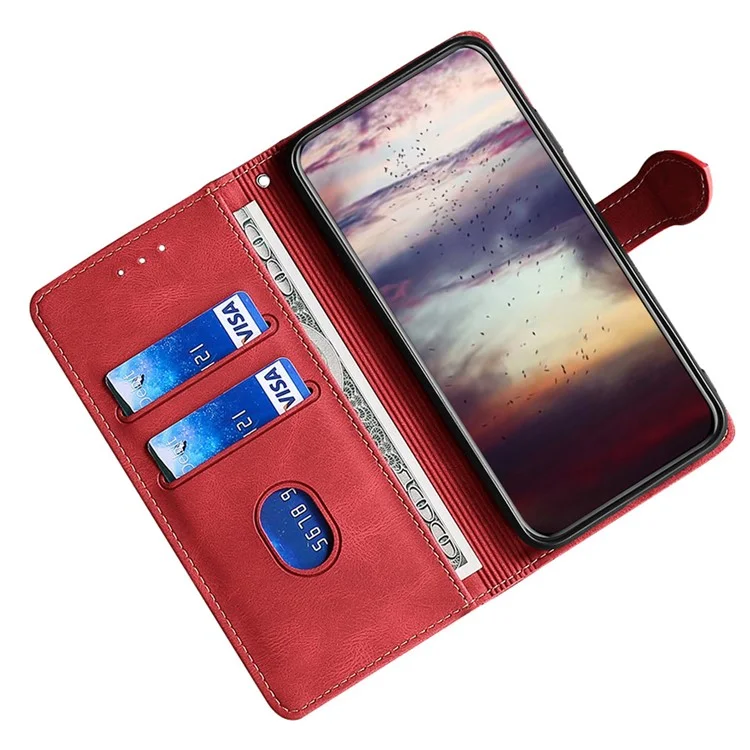 Skin-touch Phone Cover for Xiaomi Redmi K60E 5G, Straw Hat Pattern Stand Wallet Phone Case - Red