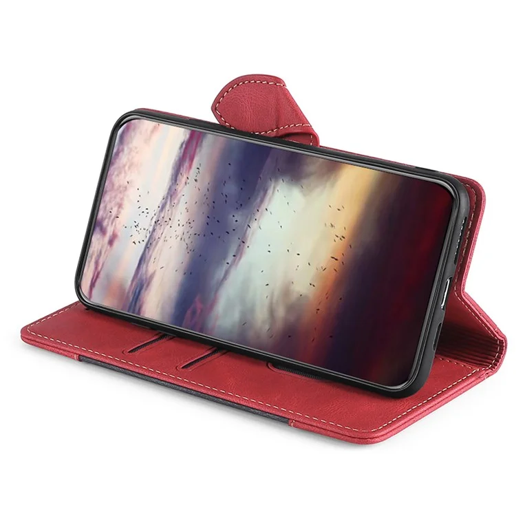 Skin-touch Phone Cover for Xiaomi Redmi K60E 5G, Straw Hat Pattern Stand Wallet Phone Case - Red