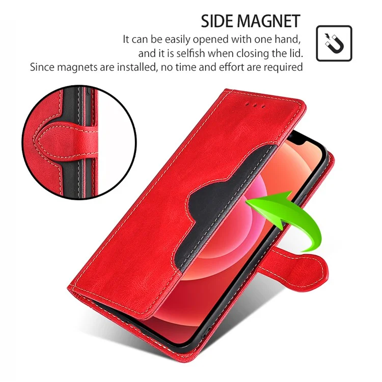 Skin-touch Phone Cover for Xiaomi Redmi K60E 5G, Straw Hat Pattern Stand Wallet Phone Case - Red
