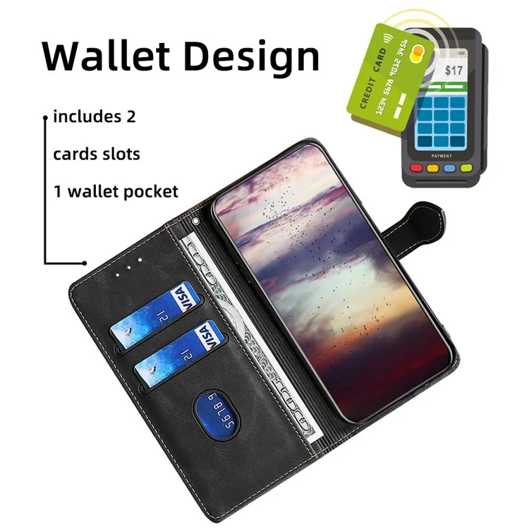 Skin-touch Phone Cover for Xiaomi Redmi K60E 5G, Straw Hat Pattern Stand Wallet Phone Case - Red