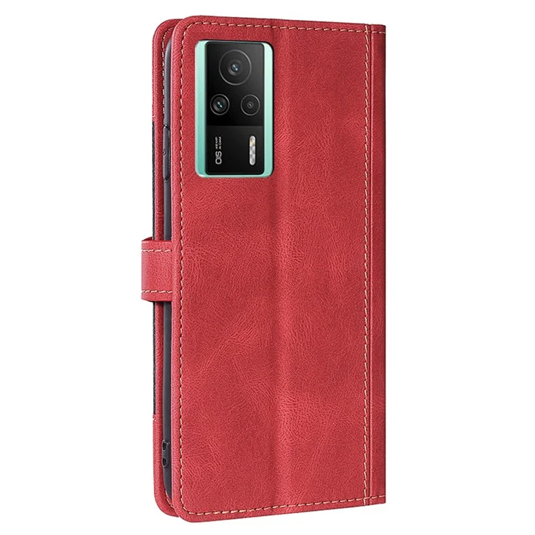 Skin-touch Phone Cover for Xiaomi Redmi K60E 5G, Straw Hat Pattern Stand Wallet Phone Case - Red