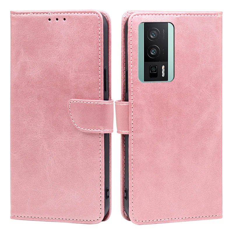 PU Leather Phone Case for Xiaomi Poco F5 Pro 5G / Redmi K60 Pro 5G / K60 5G Calf Texture Stand Wallet Mobile Phone Cover - Rose Gold