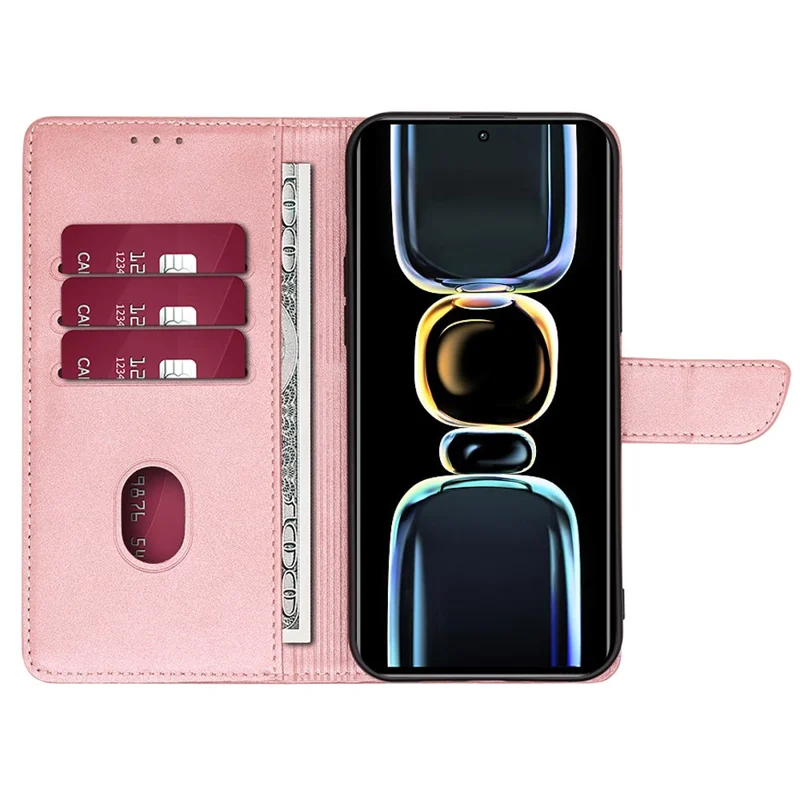 PU Leather Phone Case for Xiaomi Poco F5 Pro 5G / Redmi K60 Pro 5G / K60 5G Calf Texture Stand Wallet Mobile Phone Cover - Rose Gold