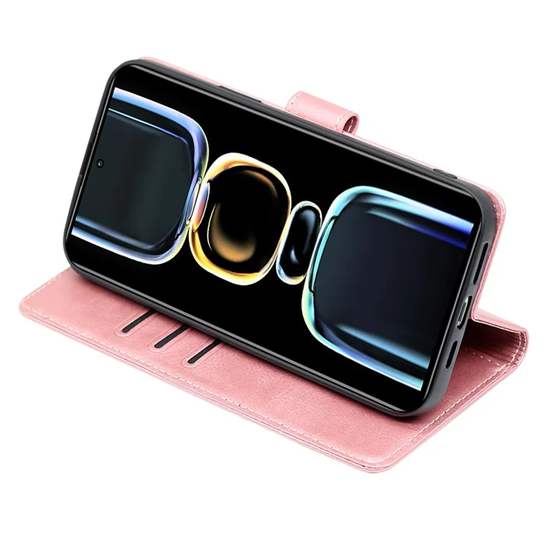 PU Leather Phone Case for Xiaomi Poco F5 Pro 5G / Redmi K60 Pro 5G / K60 5G Calf Texture Stand Wallet Mobile Phone Cover - Rose Gold