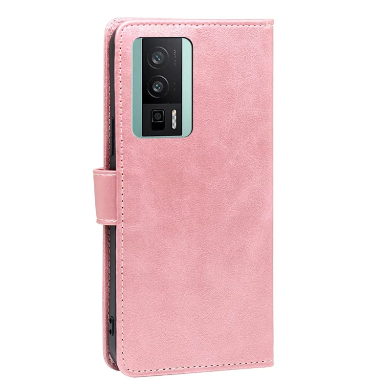 PU Leather Phone Case for Xiaomi Poco F5 Pro 5G / Redmi K60 Pro 5G / K60 5G Calf Texture Stand Wallet Mobile Phone Cover - Rose Gold