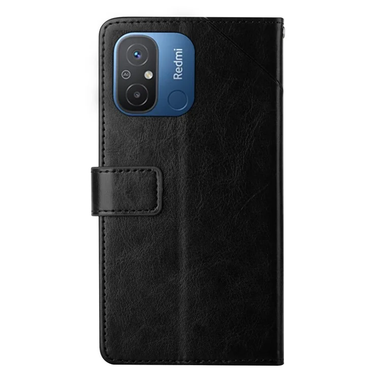HT01 Para Xiaomi Redmi 11A 4G / 12C 4G Funda de teléfono con tapa de piel sintética PU, carcasa protectora con soporte y correa - Negro