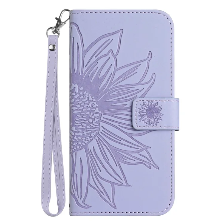 Protective Phone Case For Xiaomi Redmi 11A 4G / 12C 4G HT04 Sunflower Imprinted Leather Stand Wallet Shockproof Phone Cover - Light Purple