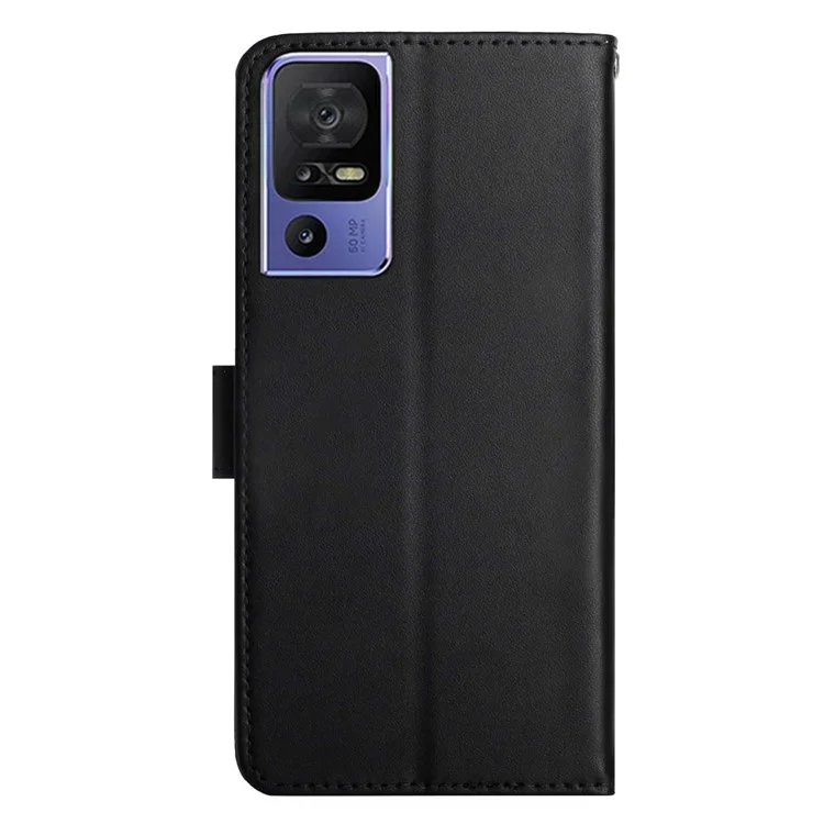 HT02 Para TCL 40 SE Nappa Texture Wallet Genuine Leather Phone Case Stand Protective Cover - Preto