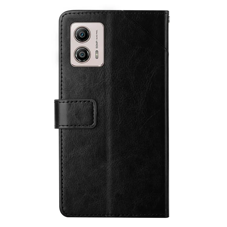 HT01 For Motorola Moto G53 5G PU Leather Imprinted Y-shaped Line Flip Phone Case Wallet Phone Stand Cover - Black