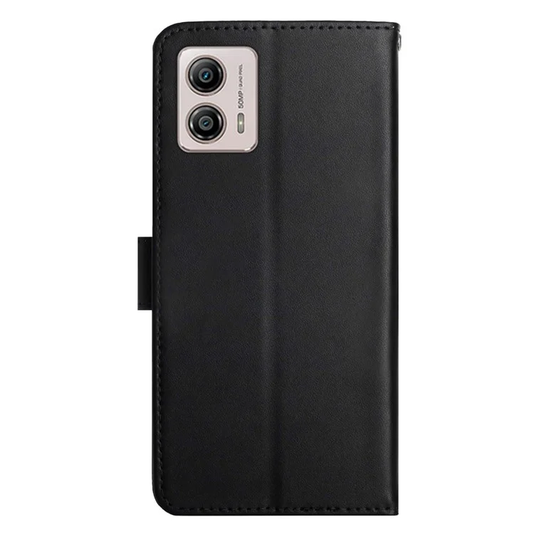 HT02 Cell Phone Cover for Motorola Moto G53 5G, Genuine Leather Nappa Texture Wallet Stand Case - Black