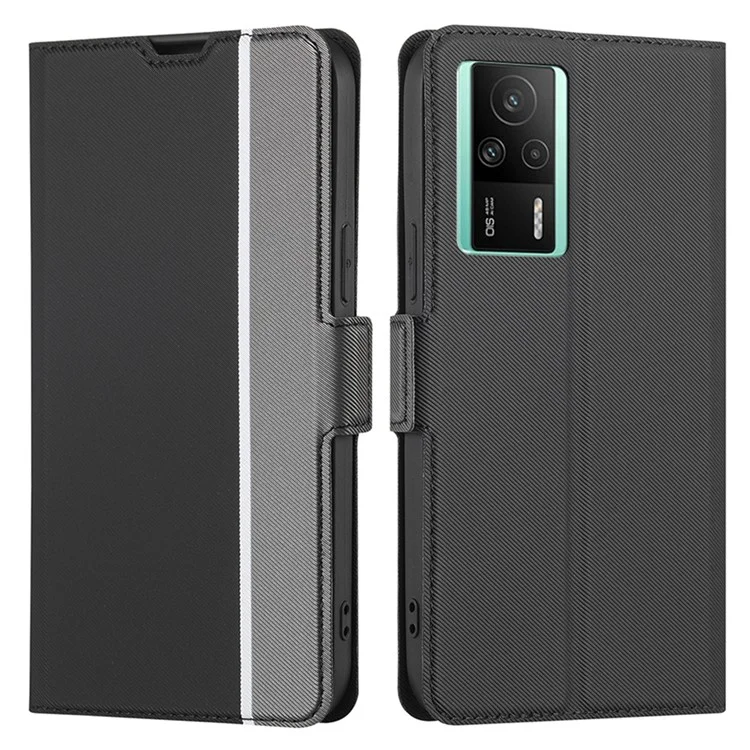 Pour Xiaomi Redmi K60E 5G Twill Texture Stand Leather Phone Case Card Holder Full Protection Phone Cover - Noir