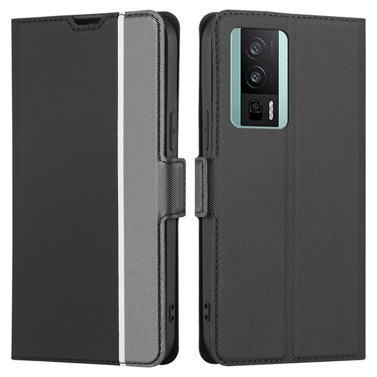 Custodia per smartphone anti-caduta con supporto per Xiaomi Poco F5 Pro 5G / Redmi K60 Pro 5G / K60 5G, in pelle con doppia chiusura magnetica, porta carte - Nero