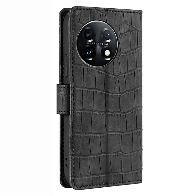 Étui de téléphone doux pour OnePlus 11 5G, support de portefeuille en texture de cuir de crocodile PU + couverture de téléphone portable anti-chute en TPU - Noir