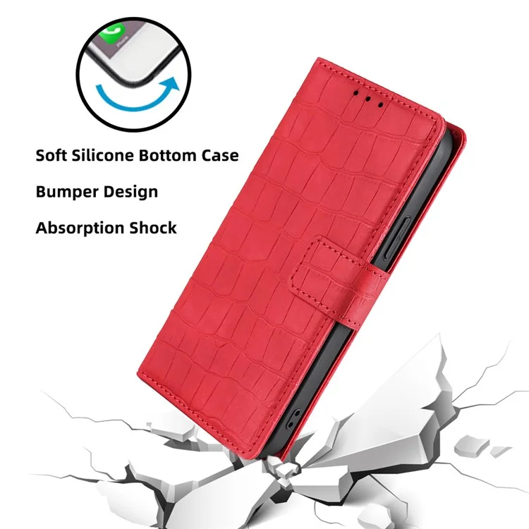 Skin-friendly Phone Case For OnePlus 11 5G, Wallet Stand Crocodile Texture PU Leather + TPU Anti-fall Cell Phone Cover - Red
