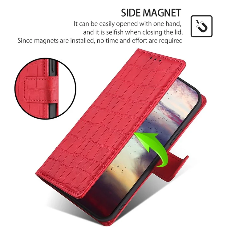 Skin-friendly Phone Case For OnePlus 11 5G, Wallet Stand Crocodile Texture PU Leather + TPU Anti-fall Cell Phone Cover - Red