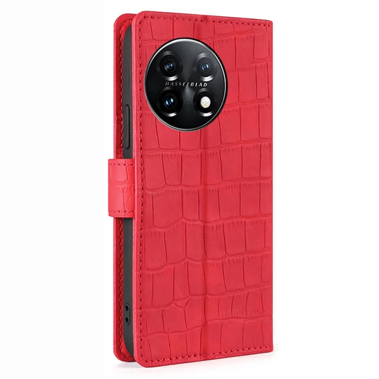 Skin-friendly Phone Case For OnePlus 11 5G, Wallet Stand Crocodile Texture PU Leather + TPU Anti-fall Cell Phone Cover - Red