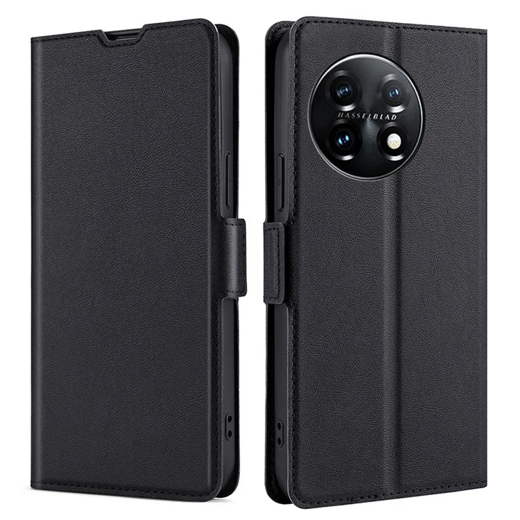 Capa de Celular para OnePlus 11 5G, Carteira de Couro PU à Prova de Quedas com Suporte - Preta
