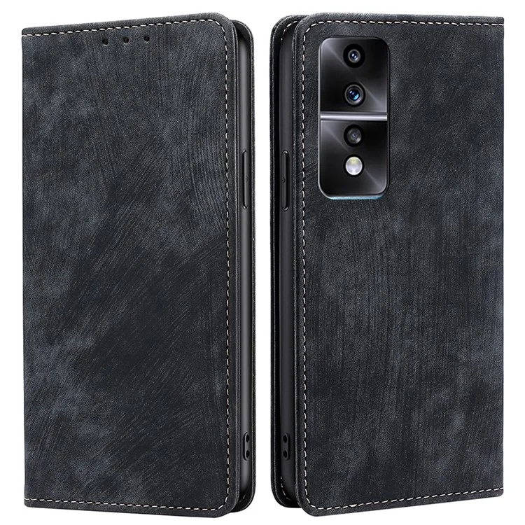 For Honor 80 GT 5G PU Leather Wallet Magnetic Auto-absorbed Stand Cover RFID Blocking Phone Case - Black