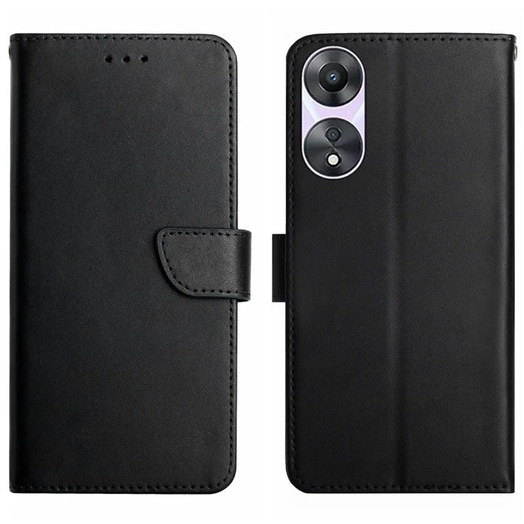 HT02 Para Oppo Reno8 T 4G Nappa Texture Genuine Leather Phone Case Wallet Stand Flip Shell - Preto