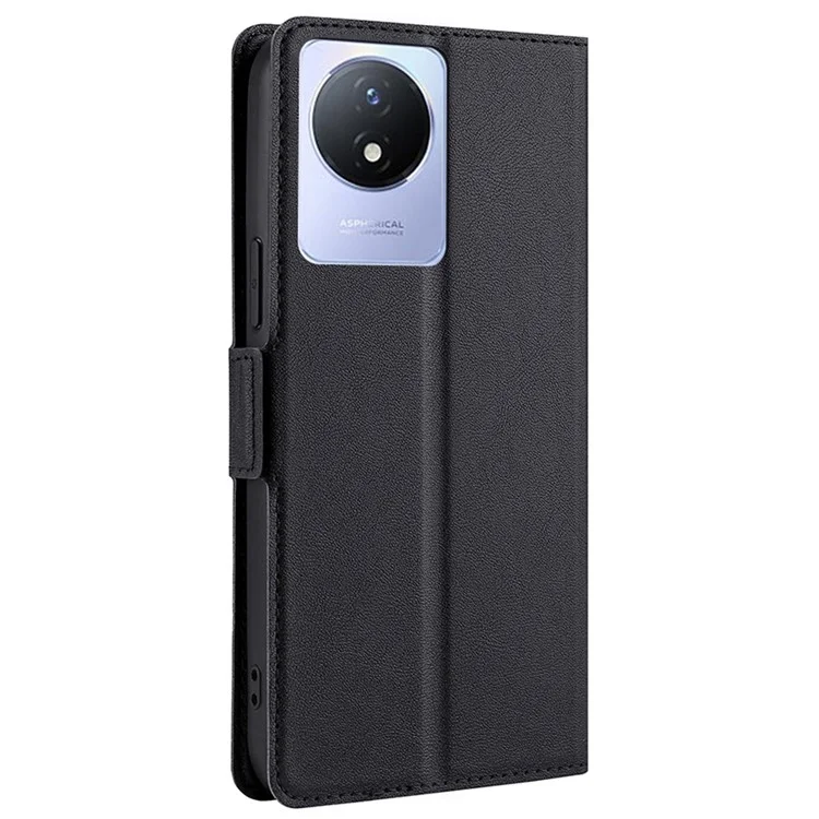 For vivo Y02 4G PU Leather Stand Cover Ultra Slim Shockproof Phone Case with Card Slot - Black