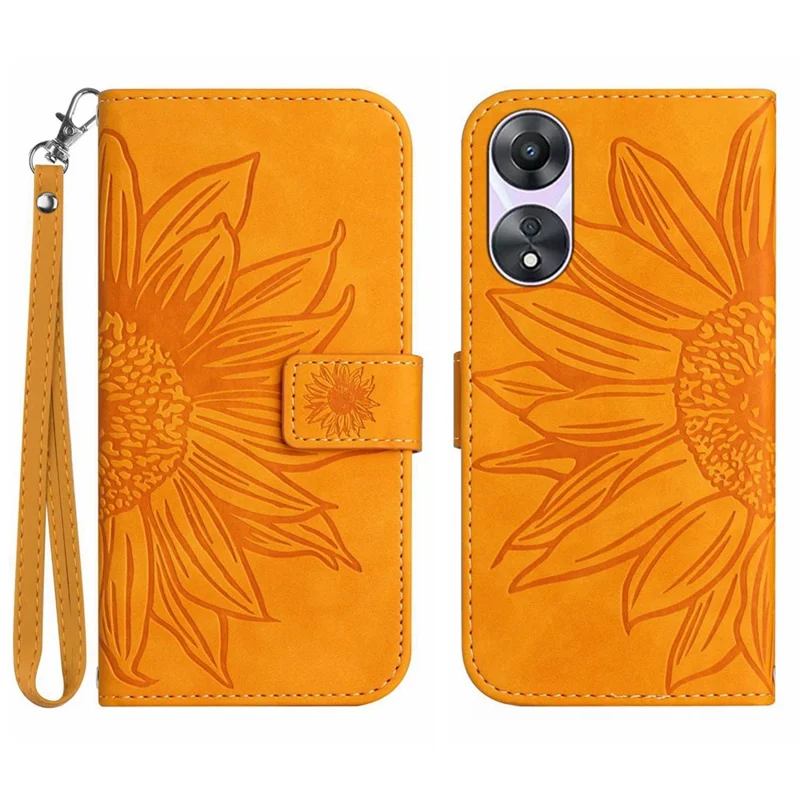 HT04 Phone Case for Oppo Reno8 T 4G Sunflower Imprinted Leather Stand Wallet Protective Cover - Yellow