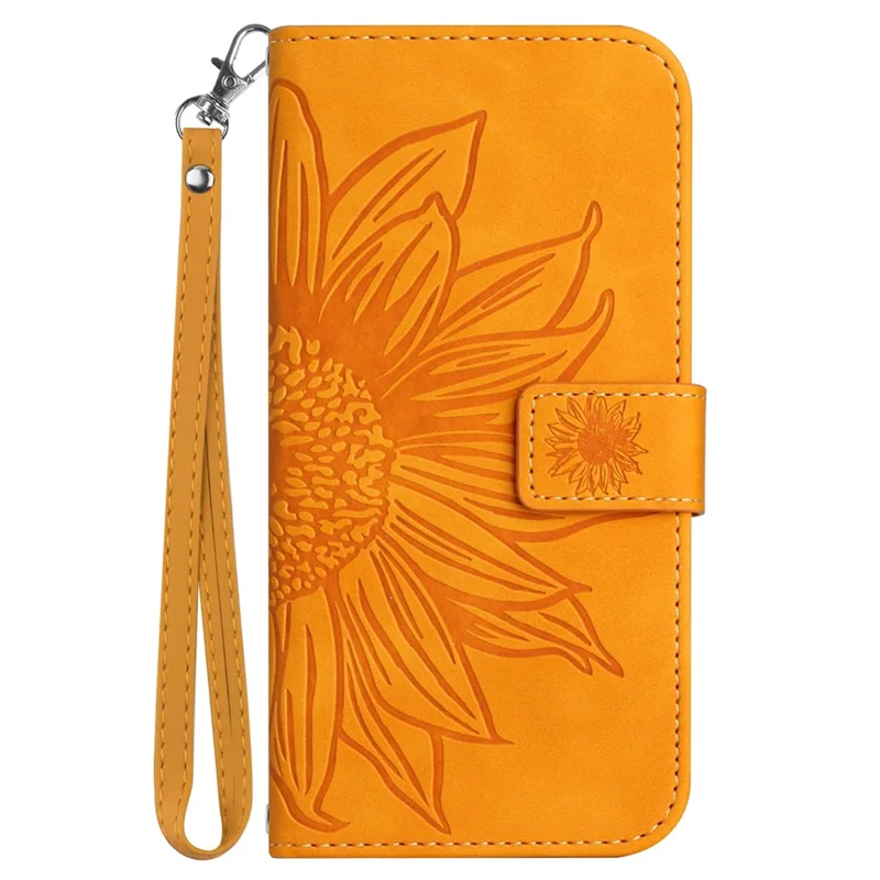 HT04 Phone Case for Oppo Reno8 T 4G Sunflower Imprinted Leather Stand Wallet Protective Cover - Yellow
