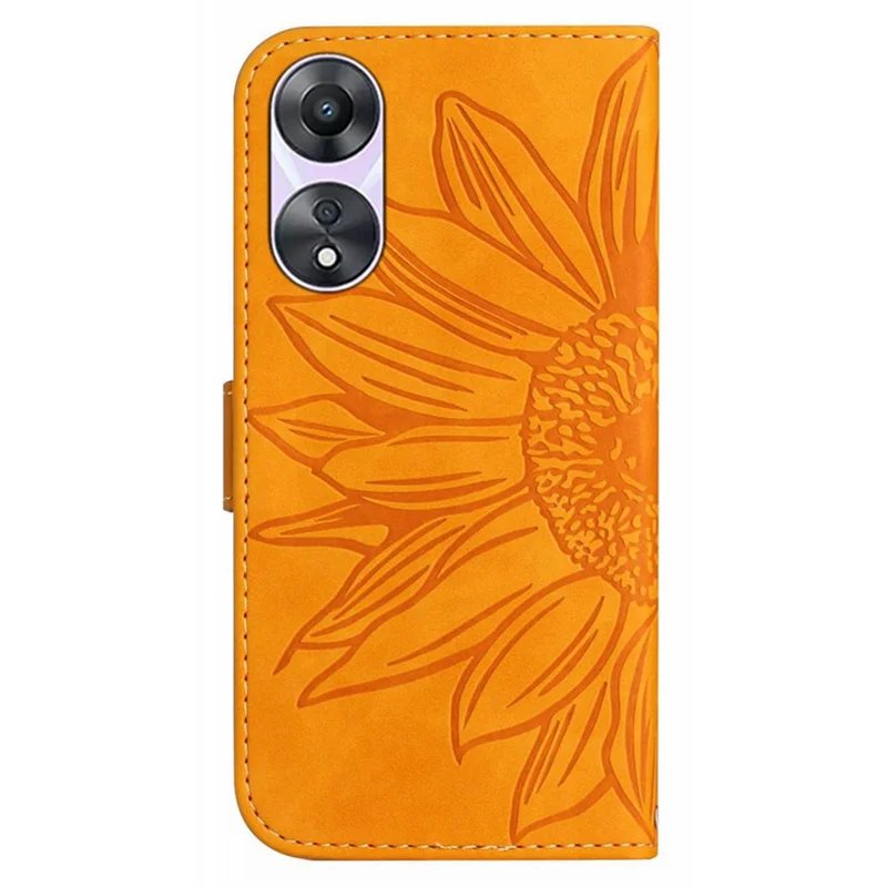 HT04 Phone Case for Oppo Reno8 T 4G Sunflower Imprinted Leather Stand Wallet Protective Cover - Yellow