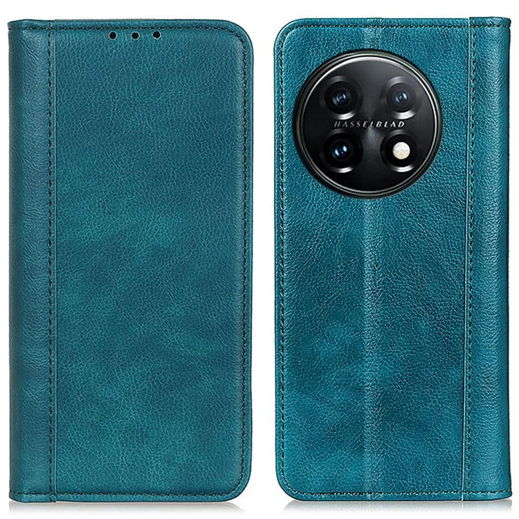 Para OnePlus 11 5G Split Leather Stand Phone Case Litchi Texture Wallet Protection Cover - Verde