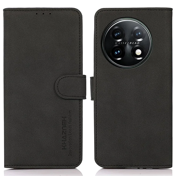 KHAZNEH PU Leather Phone Case for OnePlus 11 5G Textured Magnetic Clasp Stand Wallet Cover - Black