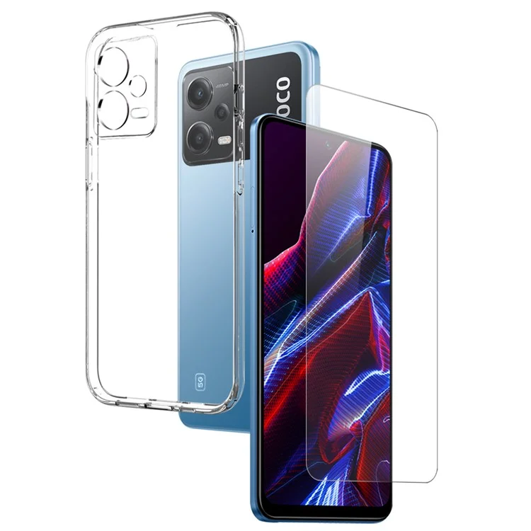 NORTHJO For Xiaomi Redmi Note 12 5G (India) / Poco X5 5G 2-in-1 Protective TPU Phone Case + Tempered Glass Screen Protector - Transparent