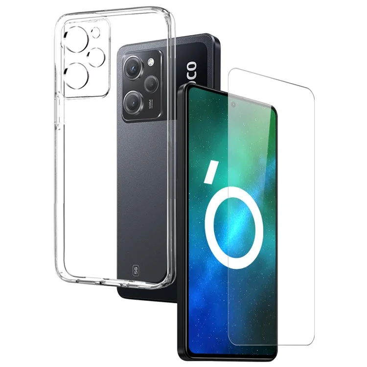 NORTHJO per Xiaomi Poco X5 Pro 5G / Redmi Note 12 Pro Speed 5G 2-in-1 Custodia protettiva antiurto TPU + Pellicola protettiva per schermo in vetro temperato HD - Trasparente