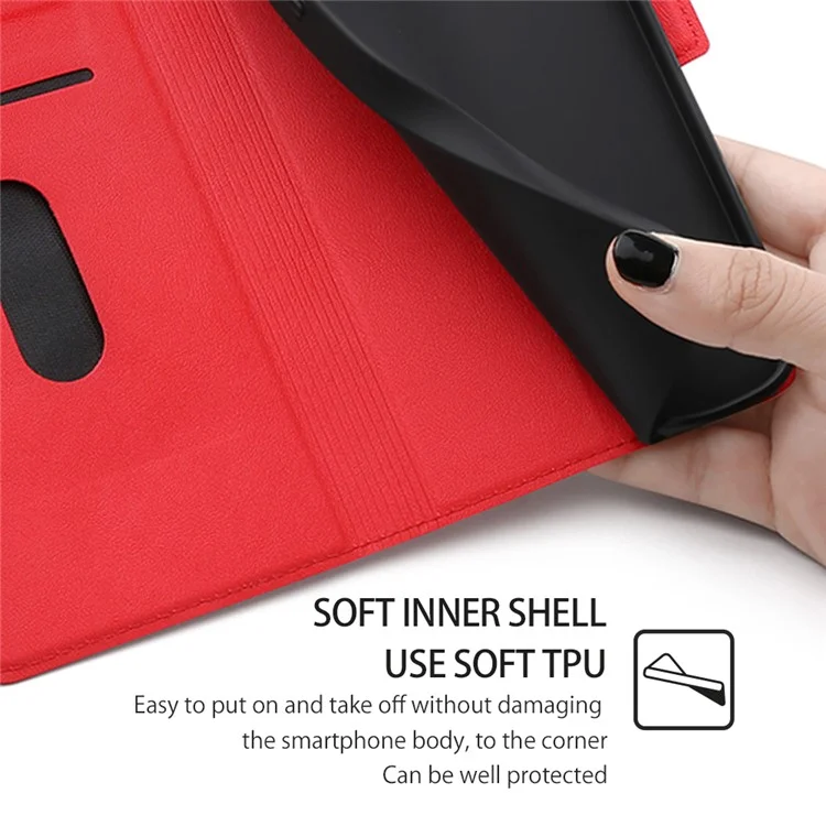 Cell Phone Cover for ZTE Libero 5G III, PU Leather Card Holder Mobile Phone Flip Case with Stand - Red