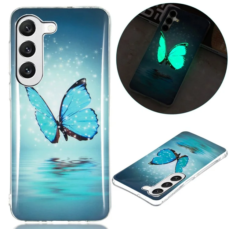 Luminous Phone Case for Samsung Galaxy S23+, Pattern Printing IMD Noctilucent Cell Phone Cover - Blue Butterfly