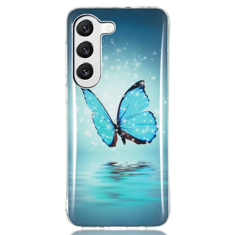 Luminous Phone Case for Samsung Galaxy S23+, Pattern Printing IMD Noctilucent Cell Phone Cover - Blue Butterfly
